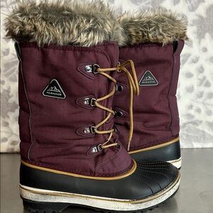 Aleader Women’s burgundy lace up pull on faux fur trimmed Winter Boots 8